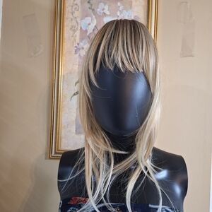Ombre synthetic hair topper with bang
